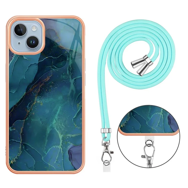 Custodia Per Telefono in Stile Serie 18 IMD Per Iphone 15 Plus IMD Modello in Marmo 2,0 mm Copertura Anti-drop TPU Con Cordino - Verde
