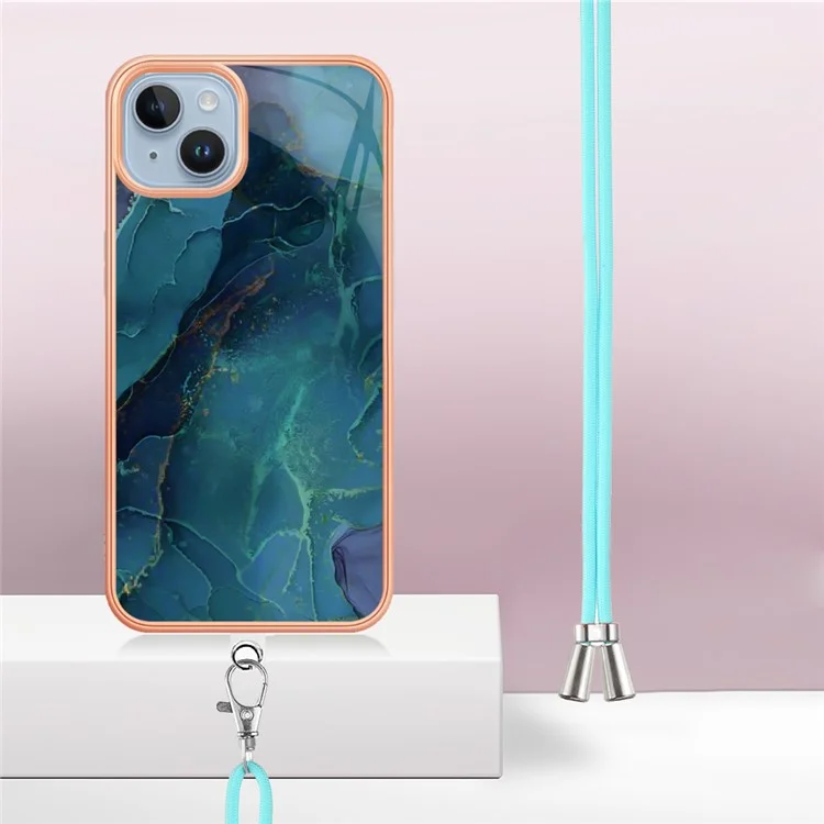 Custodia Per Telefono in Stile Serie 18 IMD Per Iphone 15 Plus IMD Modello in Marmo 2,0 mm Copertura Anti-drop TPU Con Cordino - Verde