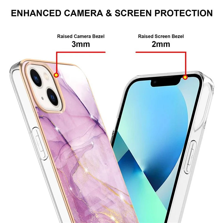 For iPhone 15 TPU Case with IMD Marble Pattern Electroplated Back Cover - Purple 001