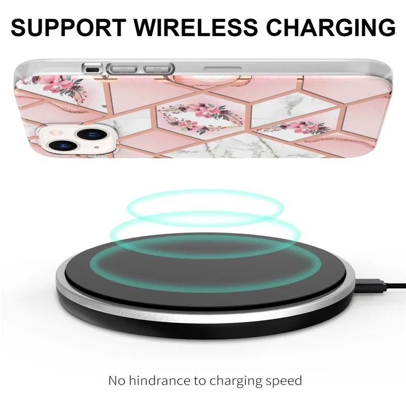 iPhone 15 Hülle mit IMD Marmor-Blumenmuster aus TPU Schutzhülle - Rosa Blume