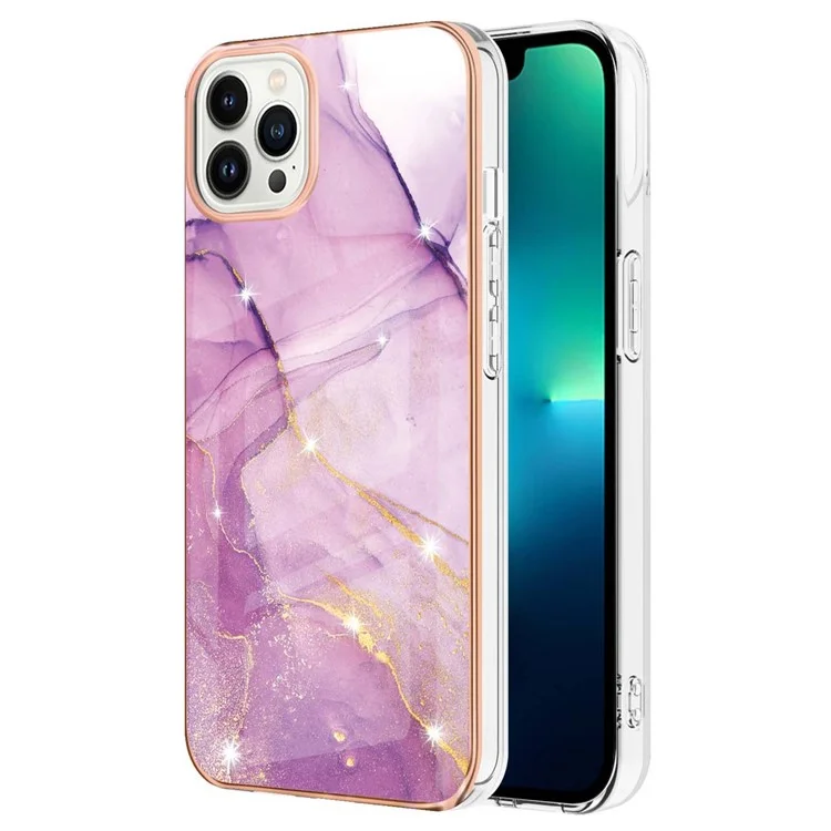 YB IMD Series-2 Per iPhone 15 Pro Custodia per telefono Marble Pattern IMD Copertura posteriore in TPU elettroplaccata - Viola 001