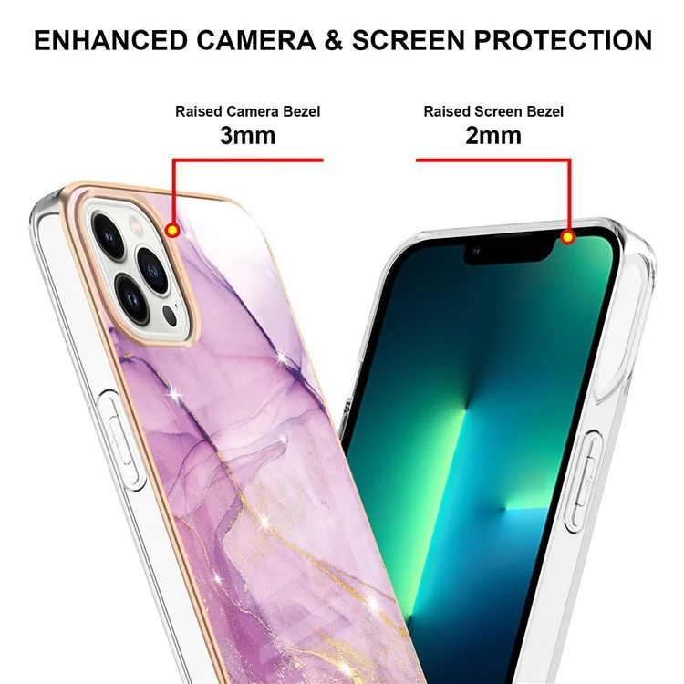 YB IMD Series-2 Per iPhone 15 Pro Custodia per telefono Marble Pattern IMD Copertura posteriore in TPU elettroplaccata - Viola 001