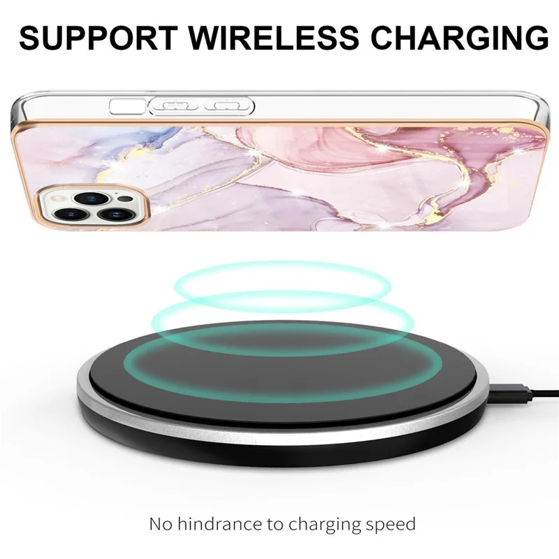 For iPhone 15 Pro TPU Case with IMD Marble Pattern Electroplated Back Cover - Rose Gold 005