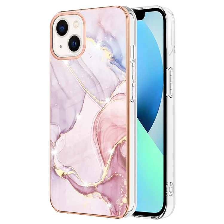 Serie YB IMD-2 per iPhone 15 Plus Custodia per telefono con motivo in marmo placcato elettroliticamente, custodia anti-graffio in TPU - Rose Gold 005