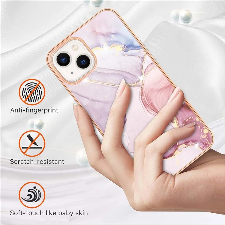Serie YB IMD-2 per iPhone 15 Plus Custodia per telefono con motivo in marmo placcato elettroliticamente, custodia anti-graffio in TPU - Rose Gold 005