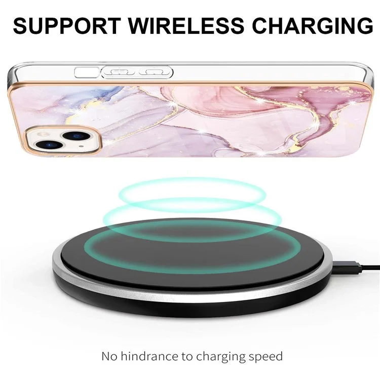 Serie YB IMD-2 per iPhone 15 Plus Custodia per telefono con motivo in marmo placcato elettroliticamente, custodia anti-graffio in TPU - Rose Gold 005