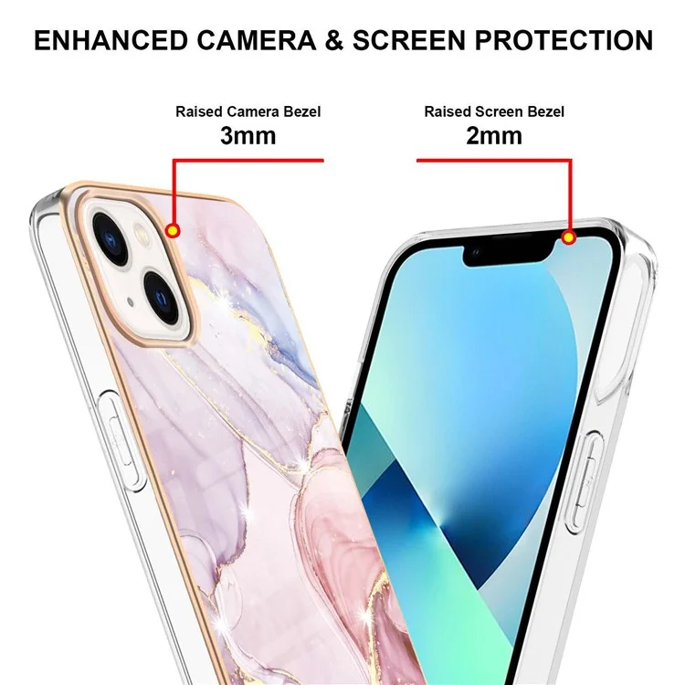 Serie YB IMD-2 per iPhone 15 Plus Custodia per telefono con motivo in marmo placcato elettroliticamente, custodia anti-graffio in TPU - Rose Gold 005