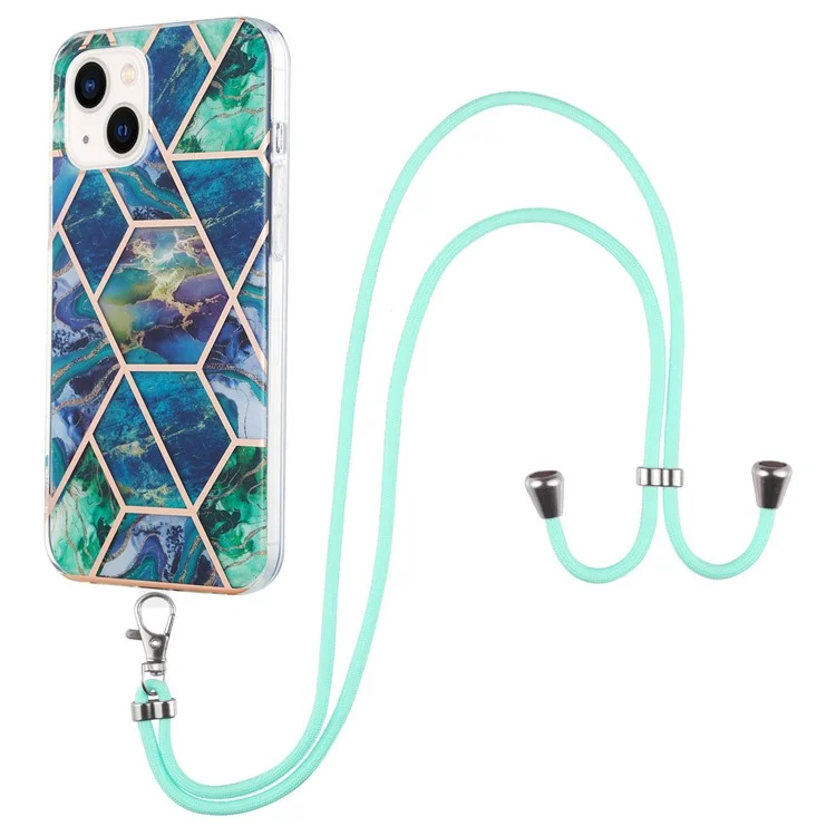 Телефон YB IMD Серии-5 Для Iphone 15 Объектив IML IMD TPU Phone Shell с Lanyard - Синий / Зеленый
