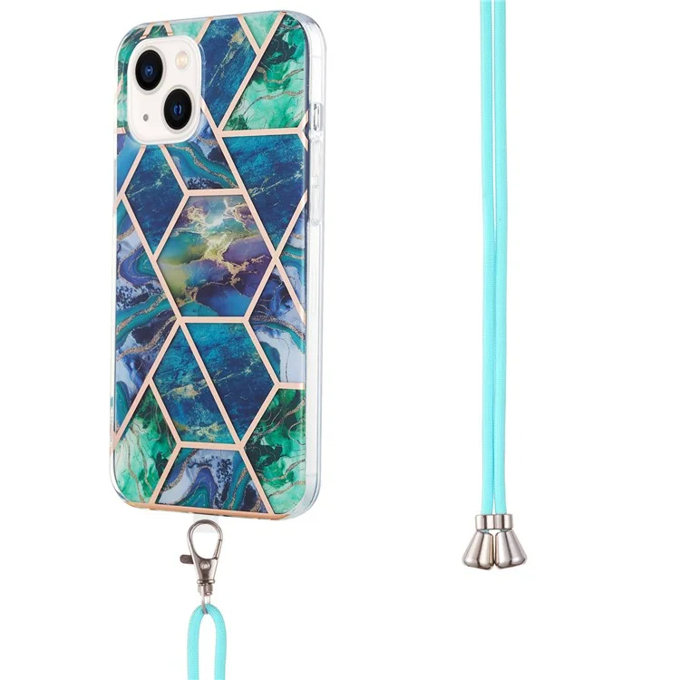 Телефон YB IMD Серии-5 Для Iphone 15 Объектив IML IMD TPU Phone Shell с Lanyard - Синий / Зеленый
