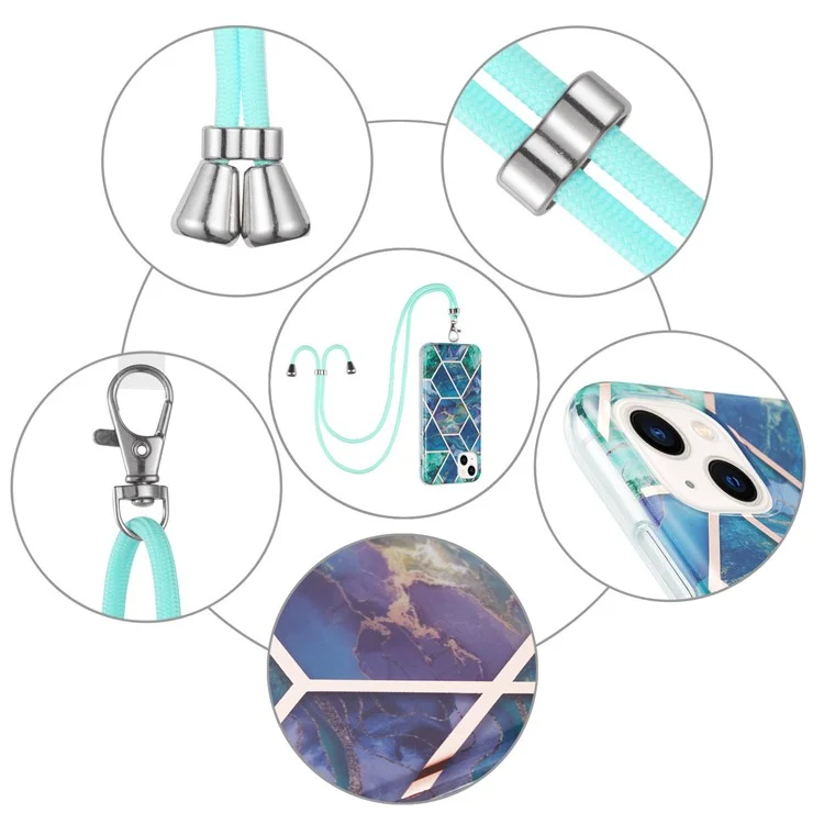 Телефон YB IMD Серии-5 Для Iphone 15 Объектив IML IMD TPU Phone Shell с Lanyard - Синий / Зеленый