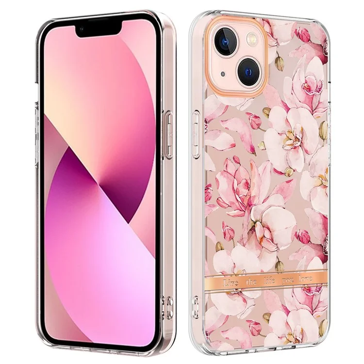 For iPhone 15 Case IMD IML Flower Pattern Electroplated TPU Back Cover - HC005 Pink Gardenia