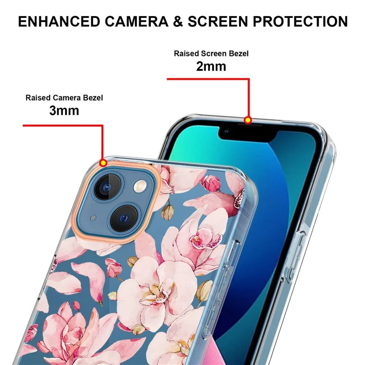 For iPhone 15 Case IMD IML Flower Pattern Electroplated TPU Back Cover - HC005 Pink Gardenia