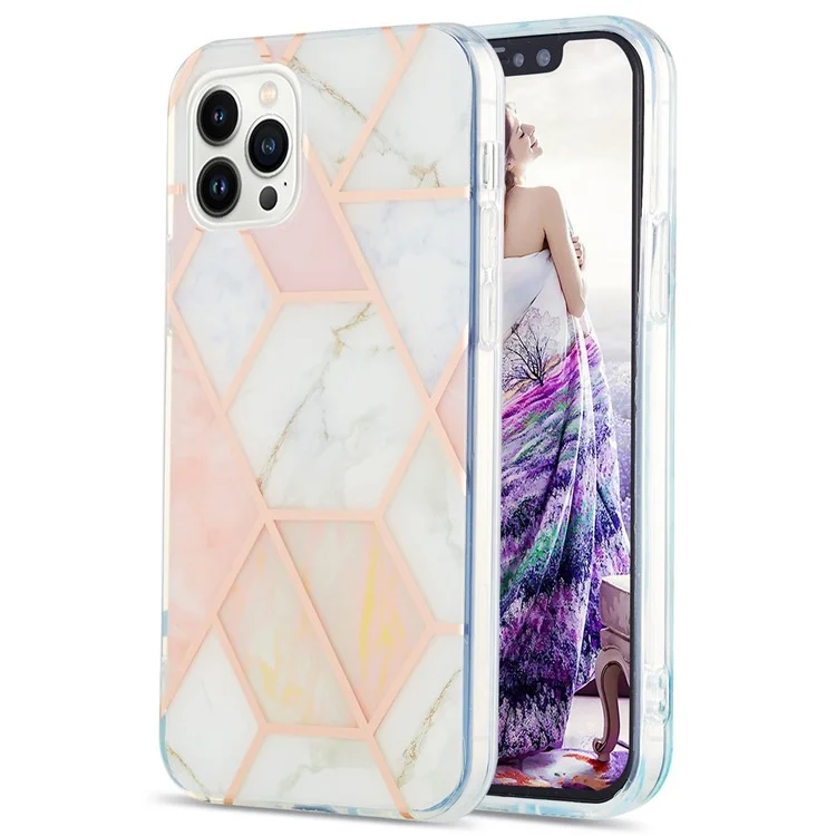 YB IMD Series-3 Para iPhone 15 Pro Capa de Telefone Marble Pattern Shell IMD IML Soft TPU - Pink / White