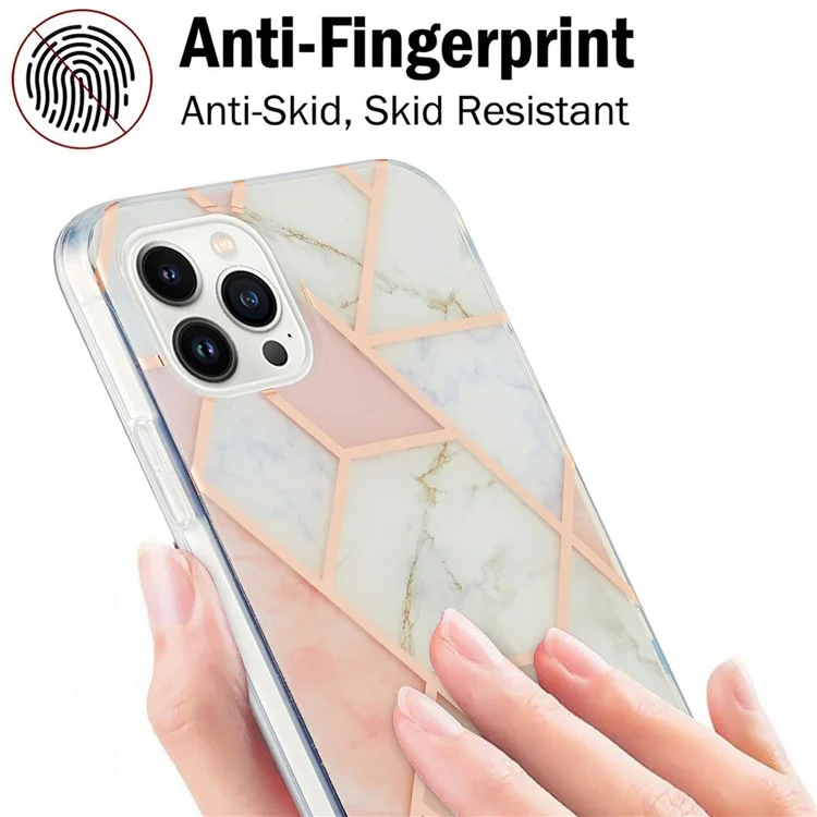YB IMD Series-3 Para iPhone 15 Pro Capa de Telefone Marble Pattern Shell IMD IML Soft TPU - Pink / White