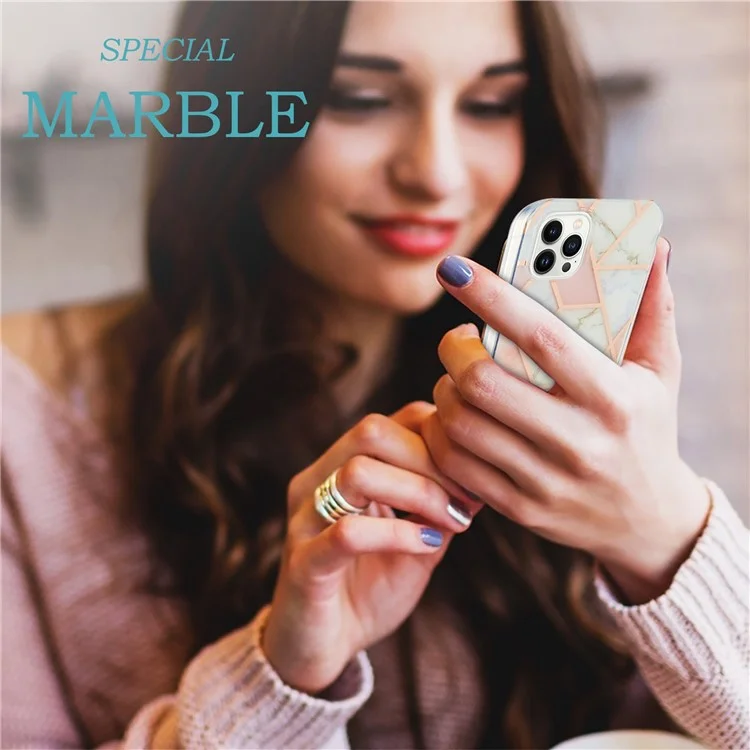 YB IMD Series-3 Para iPhone 15 Pro Capa de Telefone Marble Pattern Shell IMD IML Soft TPU - Pink / White