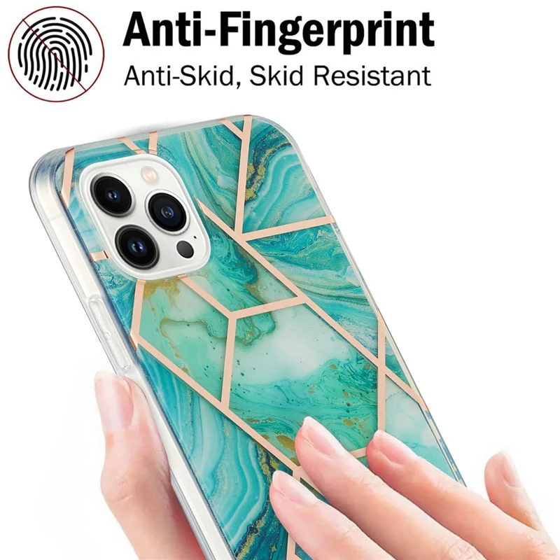 For iPhone 15 Pro Case Splicing IMD Marble Pattern Electroplated TPU Back Cover - Blue