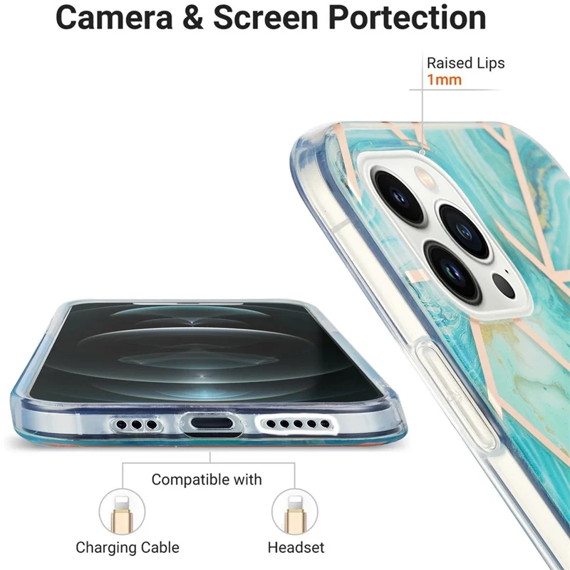 For iPhone 15 Pro Case Splicing IMD Marble Pattern Electroplated TPU Back Cover - Blue