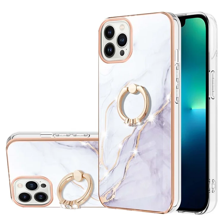 YB IMD Series-10 per iPhone 15 Pro Max Custodia per telefono IMD Marble Anti-drop TPU Kickstand Cover - Bianco 006