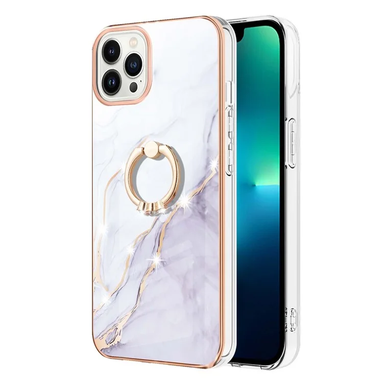 YB IMD Series-10 per iPhone 15 Pro Max Custodia per telefono IMD Marble Anti-drop TPU Kickstand Cover - Bianco 006