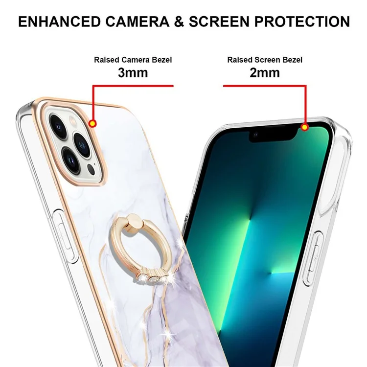 YB IMD Series-10 per iPhone 15 Pro Max Custodia per telefono IMD Marble Anti-drop TPU Kickstand Cover - Bianco 006