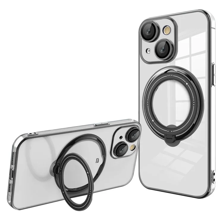 Rotatable Ring Kickstand Case for iPhone 15 , PC+TPU Magnetic Phone Cover Compatible with MagSafe - Black