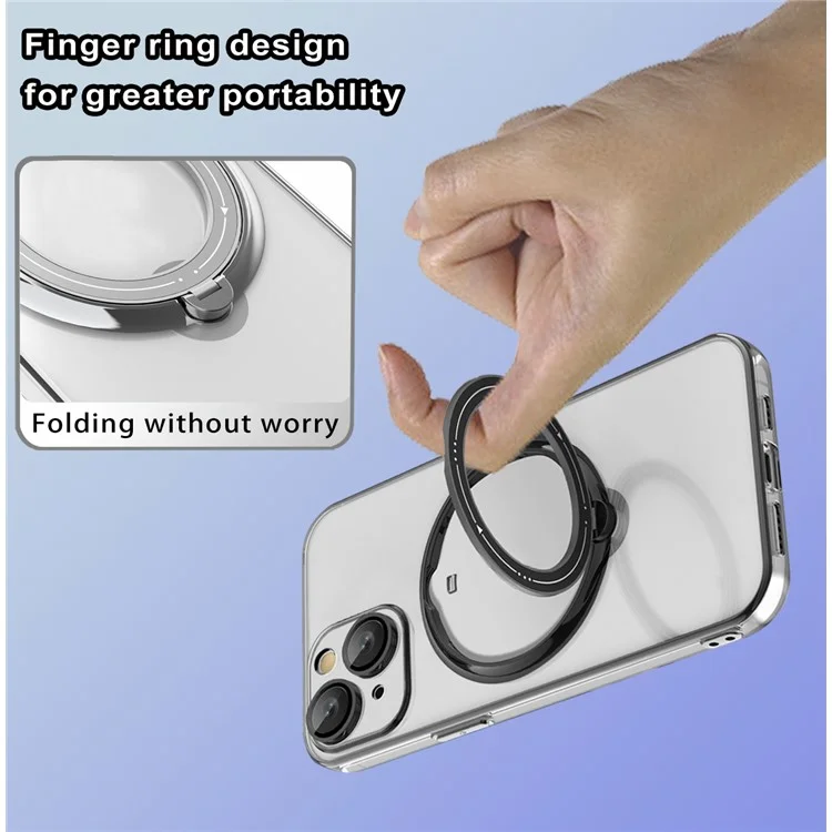 Rotatable Ring Kickstand Case for iPhone 15 , PC+TPU Magnetic Phone Cover Compatible with MagSafe - Black