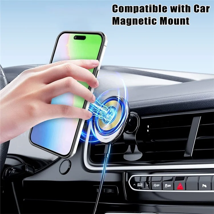 Magnetic Phone Case for iPhone 15 Plus , Ring Kickstand PC+TPU Cover Compatible with MagSafe - Black