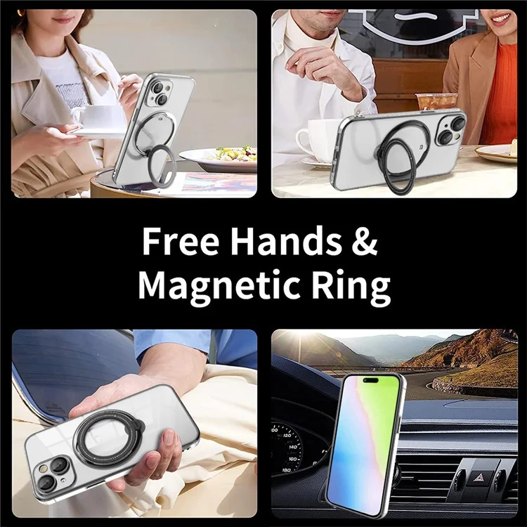 Magnetic Phone Case for iPhone 15 Plus , Ring Kickstand PC+TPU Cover Compatible with MagSafe - Black