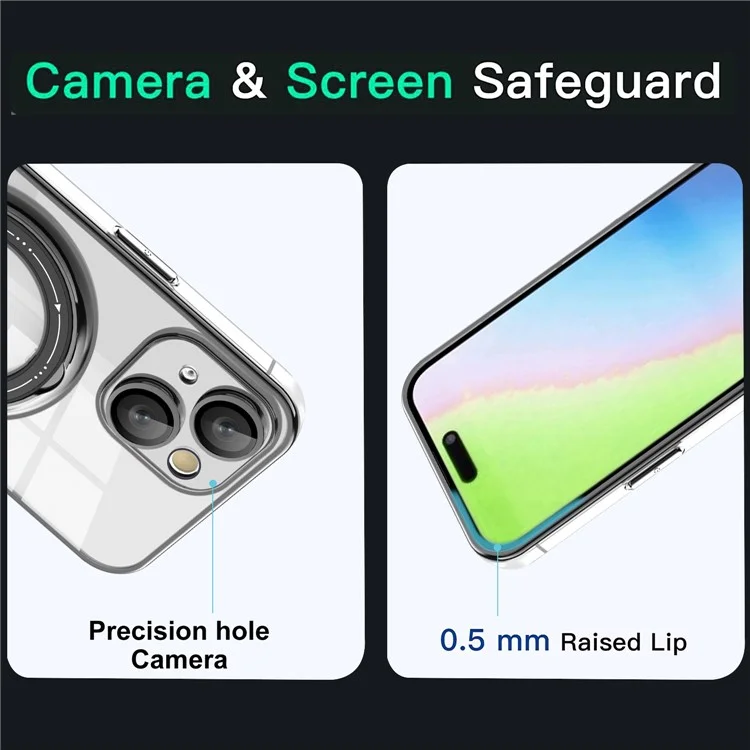 Magnetic Phone Case for iPhone 15 Plus , Ring Kickstand PC+TPU Cover Compatible with MagSafe - Black