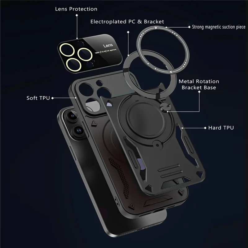 Für iPhone 15 Pro Max Ring Kickstand Handyhülle kompatibel mit MagSafe PC+TPU Handyhülle - Lila