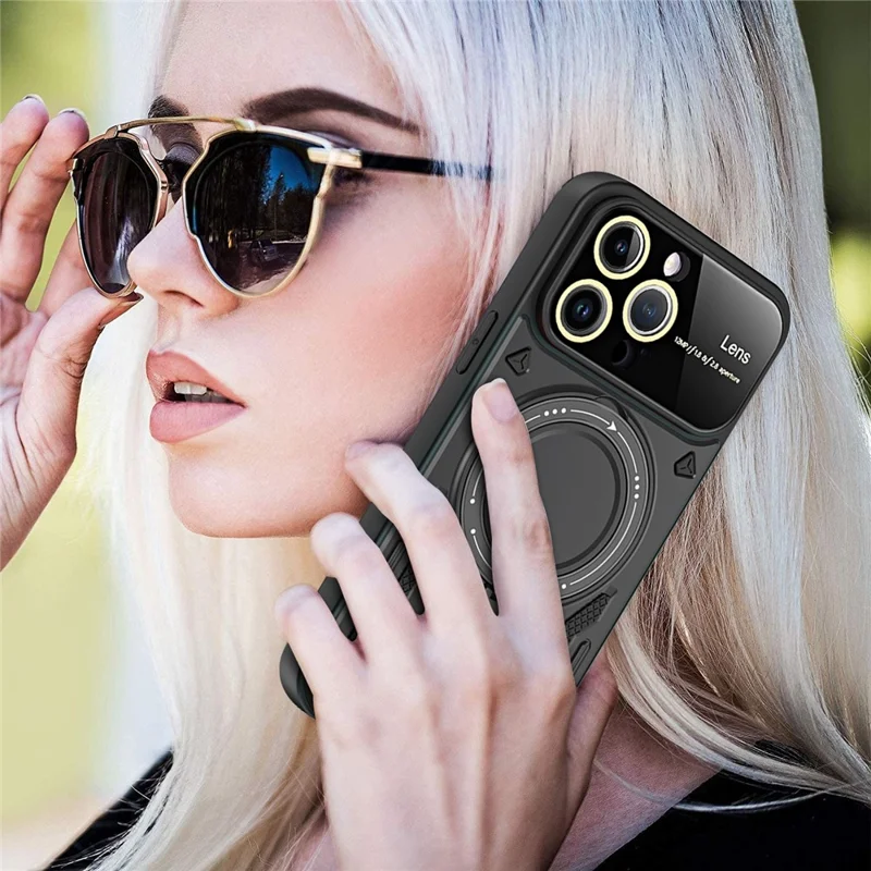 Für iPhone 15 Pro Max Ring Kickstand Handyhülle kompatibel mit MagSafe PC+TPU Handyhülle - Lila