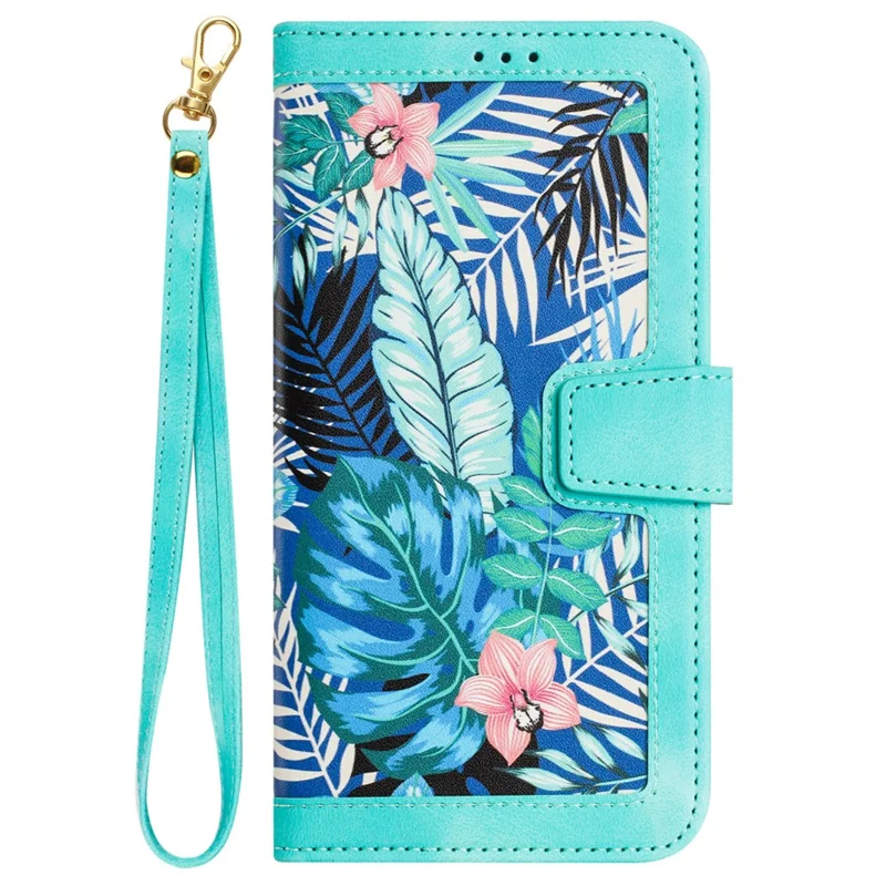 Card Slots Leather Case for iPhone 15 Pro , Flower Pattern Printing Cell Phone Stand Cover - Green
