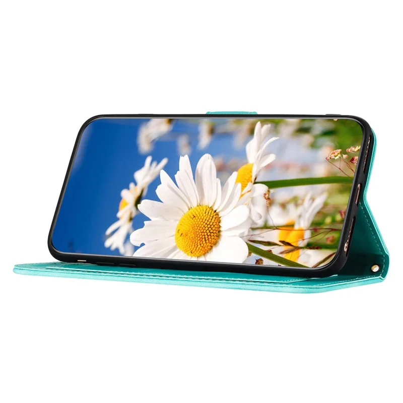 Card Slots Leather Case for iPhone 15 Pro , Flower Pattern Printing Cell Phone Stand Cover - Green