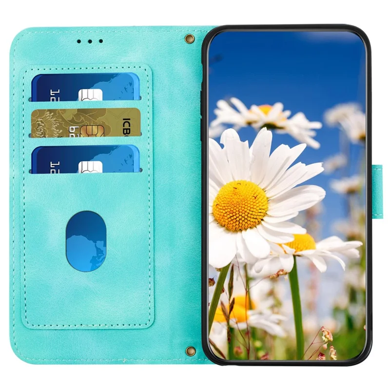 Card Slots Leather Case for iPhone 15 Pro , Flower Pattern Printing Cell Phone Stand Cover - Green