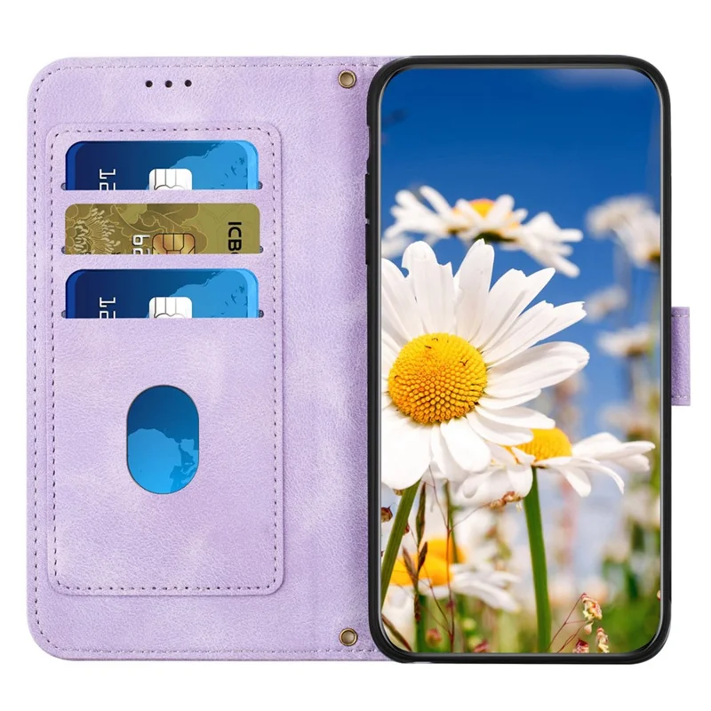 Flower Pattern Printing Leather Case for iPhone 15 , Card Holder Stand Phone Cover - Light Purple