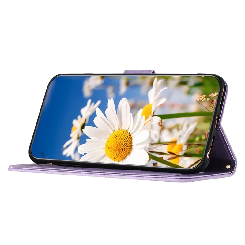 Flower Pattern Printing Leather Case for iPhone 15 , Card Holder Stand Phone Cover - Light Purple