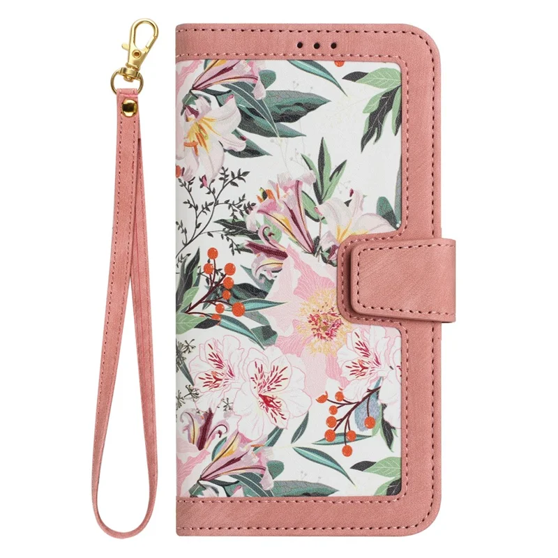 Flower Pattern Printing Leather Case for iPhone 15 , Card Holder Stand Phone Cover - Pink