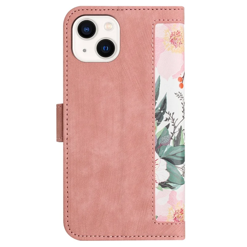 Flower Pattern Printing Leather Case for iPhone 15 , Card Holder Stand Phone Cover - Pink