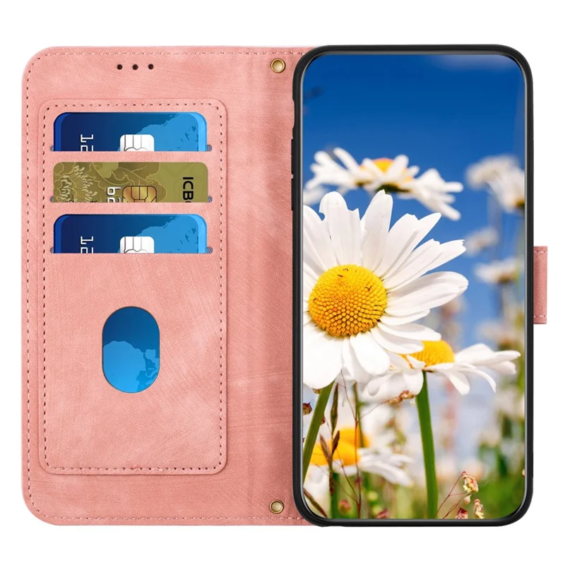 Flower Pattern Printing Leather Case for iPhone 15 , Card Holder Stand Phone Cover - Pink