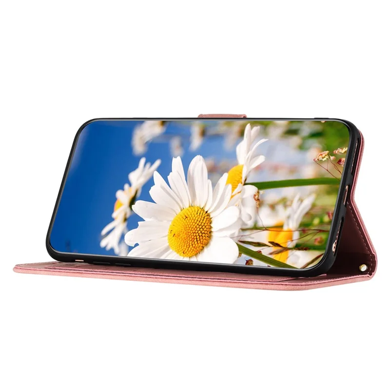 Flower Pattern Printing Leather Case for iPhone 15 , Card Holder Stand Phone Cover - Pink