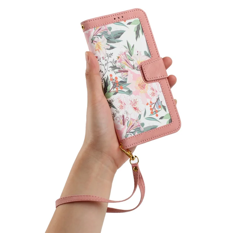 Flower Pattern Printing Leather Case for iPhone 15 , Card Holder Stand Phone Cover - Pink