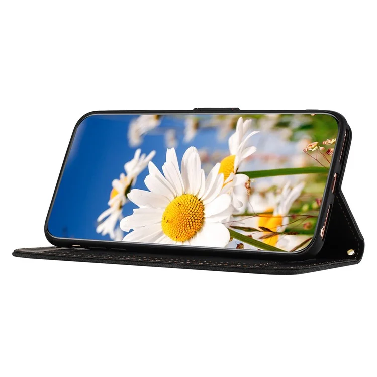 PU Leather Card Holder Case per iPhone 15 Pro Max, Flower Pattern Printing Stand Phone Cover - Nero