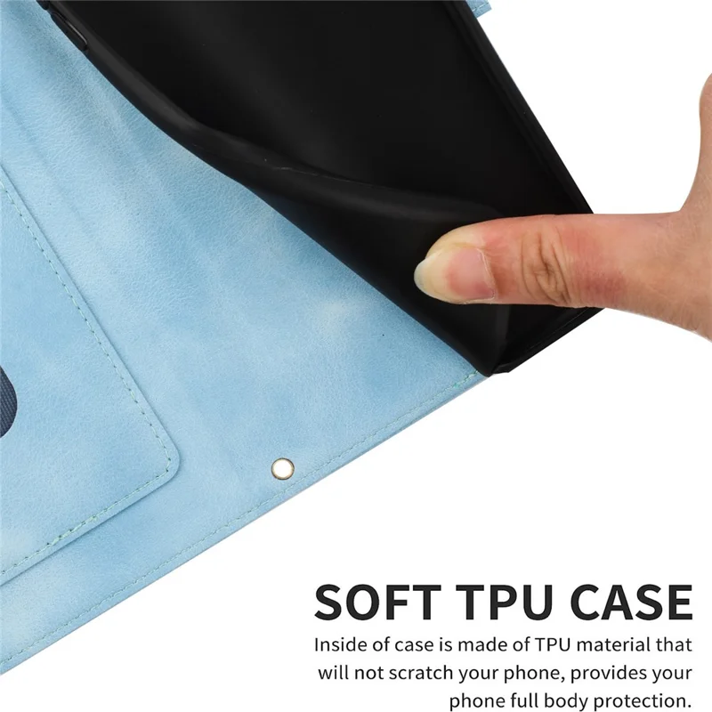 PU Leather Card Holder Case for iPhone 15 Pro Max , Flower Pattern Printing Stand Phone Cover - Baby Blue