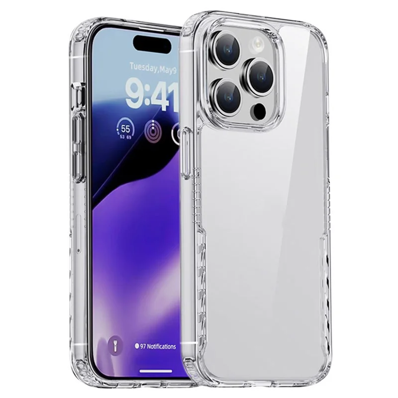 IPAKY For iPhone 15 Pro Shockproof Four Corner Phone Case TPU Frame Hard PC Back Cover - Transparent