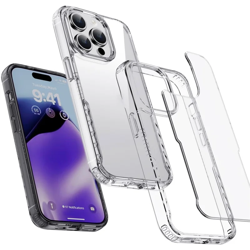 IPAKY For iPhone 15 Pro Max TPU Frame PC Back Transparent Phone Case Anti-drop Phone Cover - Transparent Black
