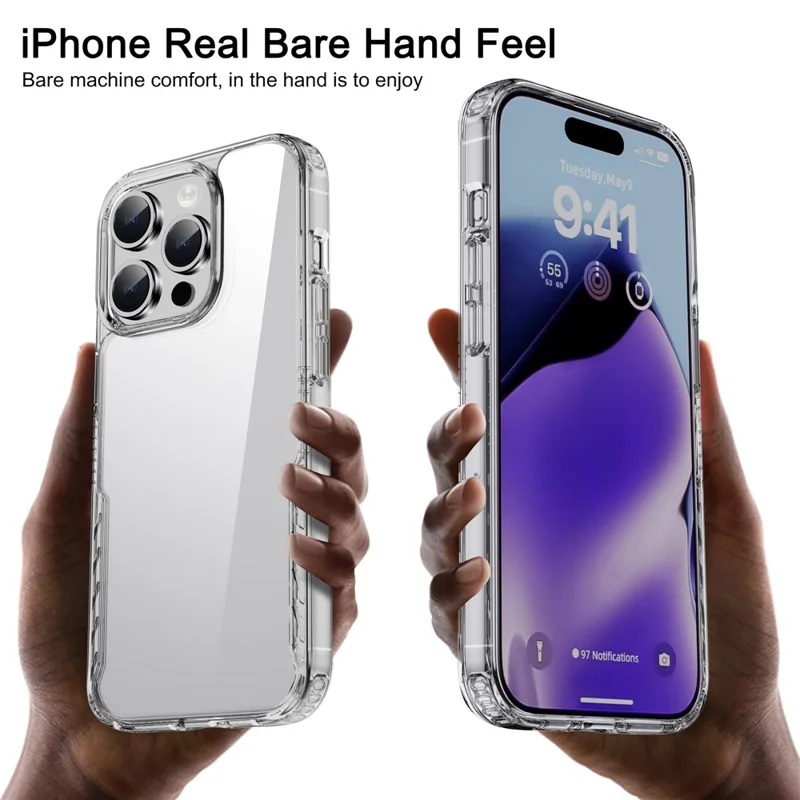 IPAKY For iPhone 15 Pro Max TPU Frame PC Back Transparent Phone Case Anti-drop Phone Cover - Transparent Black