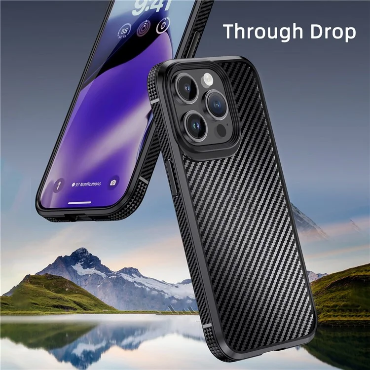 IPAKY Carbon Fiber Texture Phone Case für iPhone 15 Pro, TPU + PC Schutzhülle - Blau