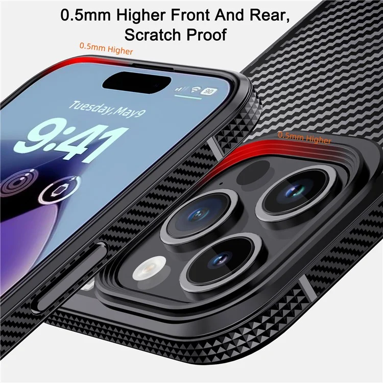 IPAKY Carbon Fiber Texture Phone Case für iPhone 15 Pro, TPU + PC Schutzhülle - Blau