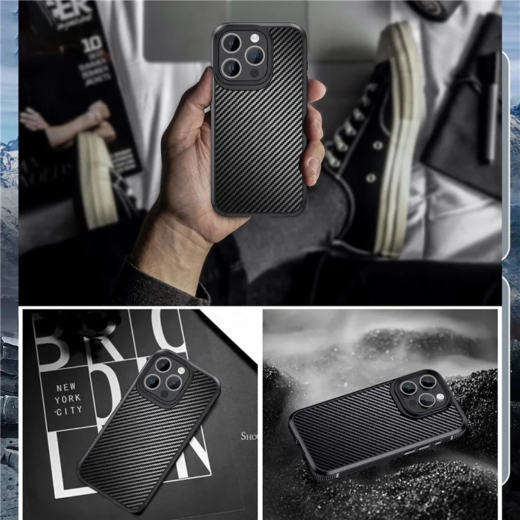 IPAKY Carbon Fiber Texture Phone Case für iPhone 15 Pro, TPU + PC Schutzhülle - Blau