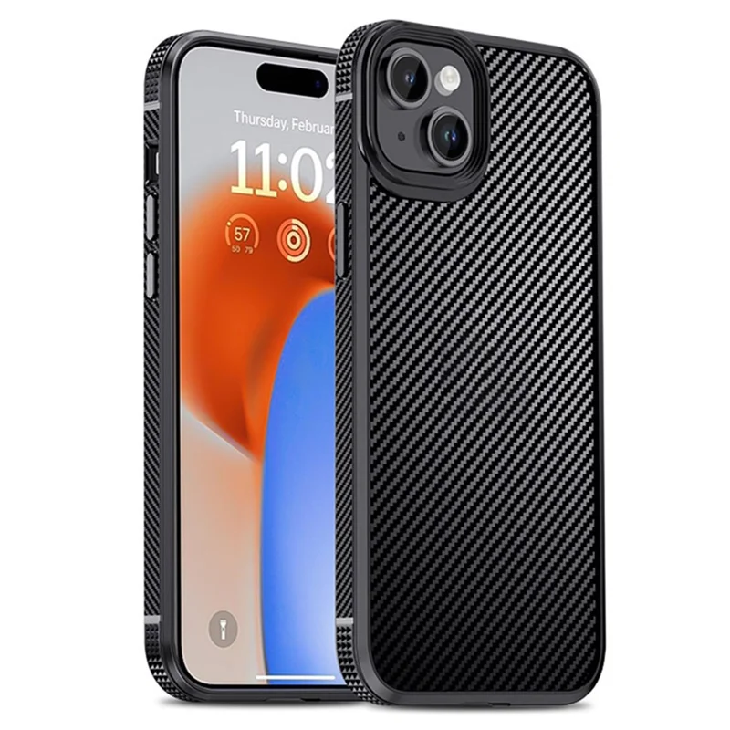 IPAKY для iPhone 15 Plus Противоцарапинный чехол для телефона с текстурой углеродного волокна TPU + PC - черный